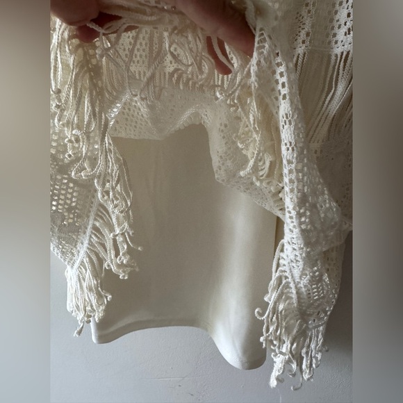 American Eagle Cream Lace Fringe Sleeveless Boho Mini Dress - Picture 3 of 5